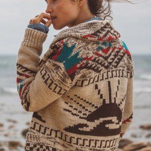 Faherty Sun & Wave Cowichan Zip Cardigan, brown, size small - shrunken fit